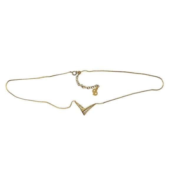 Christian Dior Thick "V" Necklace with Graduating Rhinstones - Goldplated - Picture 8 of 11